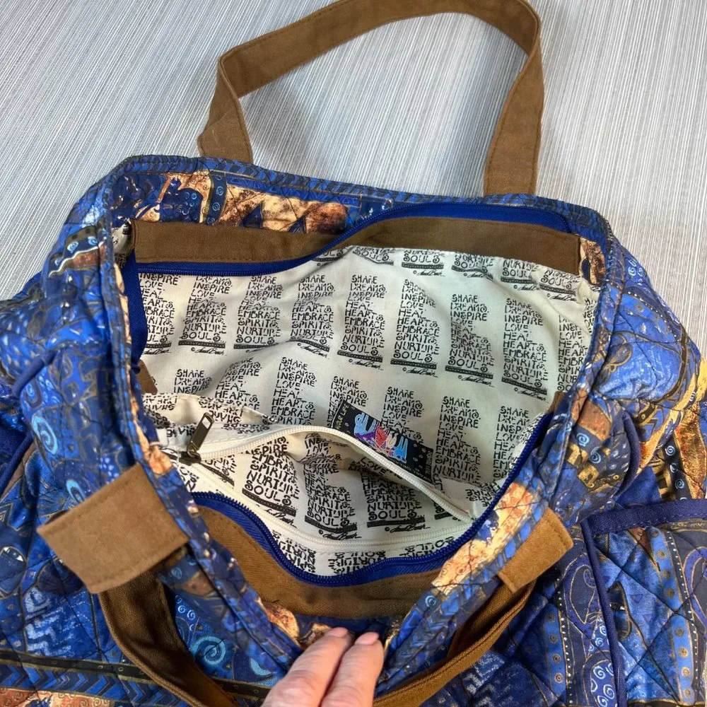 Laurel Burch Indigo Cats Patchwork Zippered Top Medium Tote - Picture 7 of 12